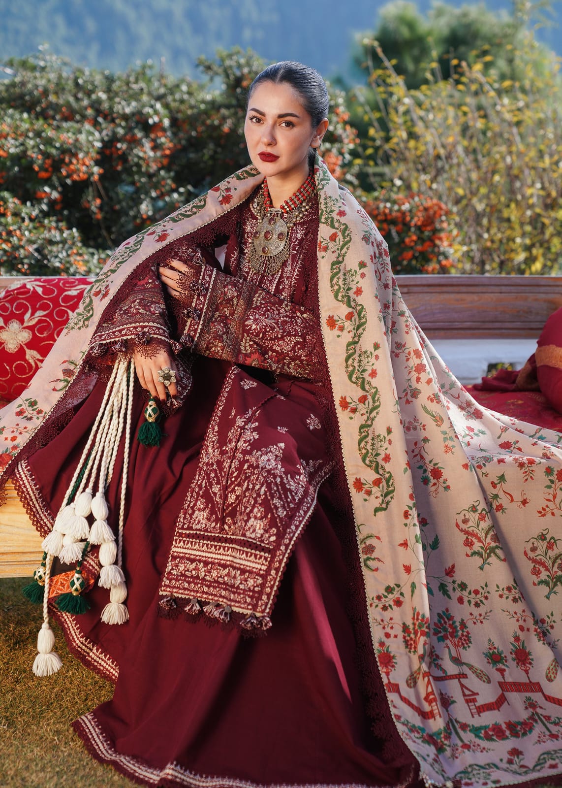 Hussain Rehar 3pc Winter Suit – Premium Dhanak with Twill Pashmina Shawl