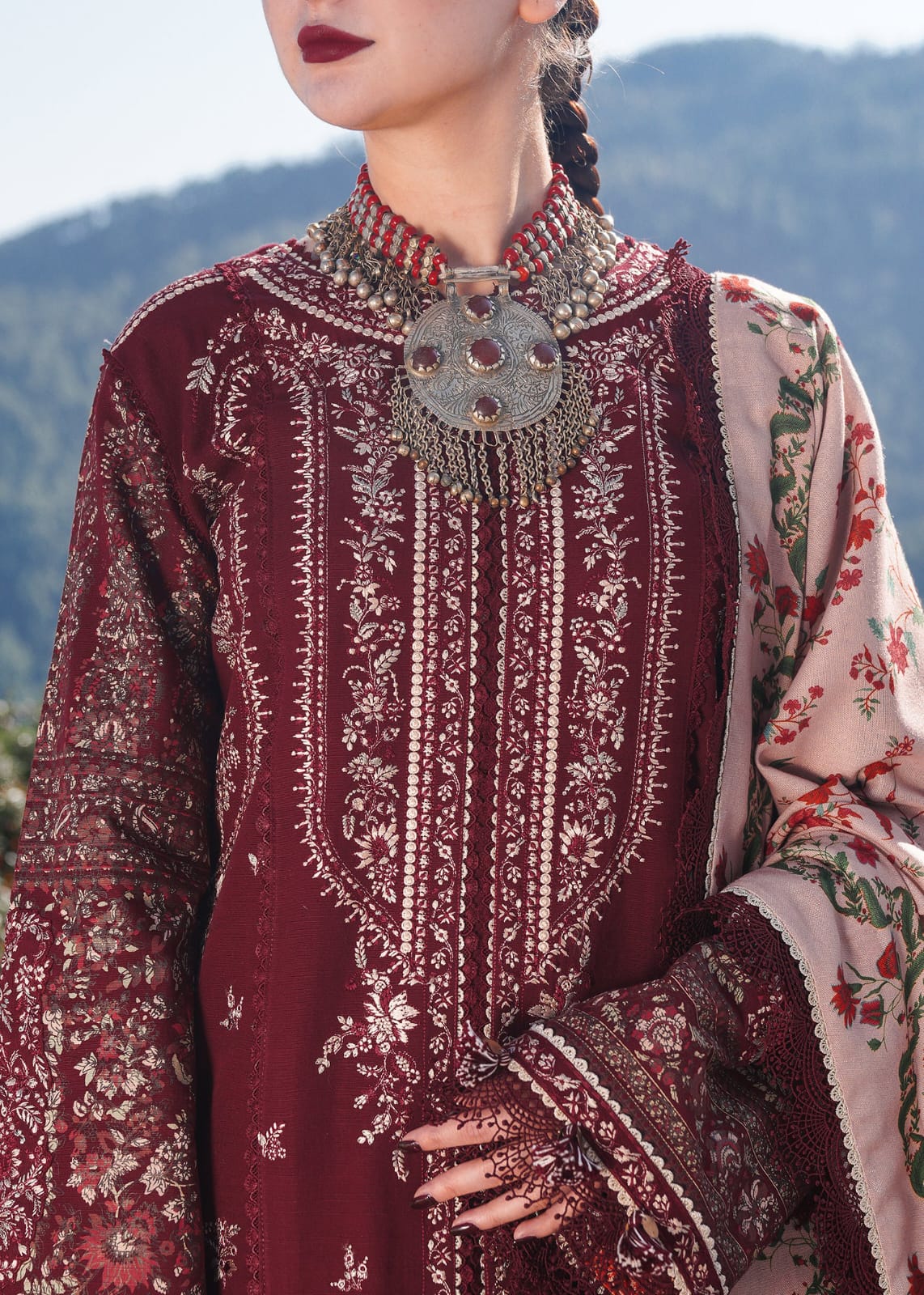 Hussain Rehar 3pc Winter Suit – Premium Dhanak with Twill Pashmina Shawl