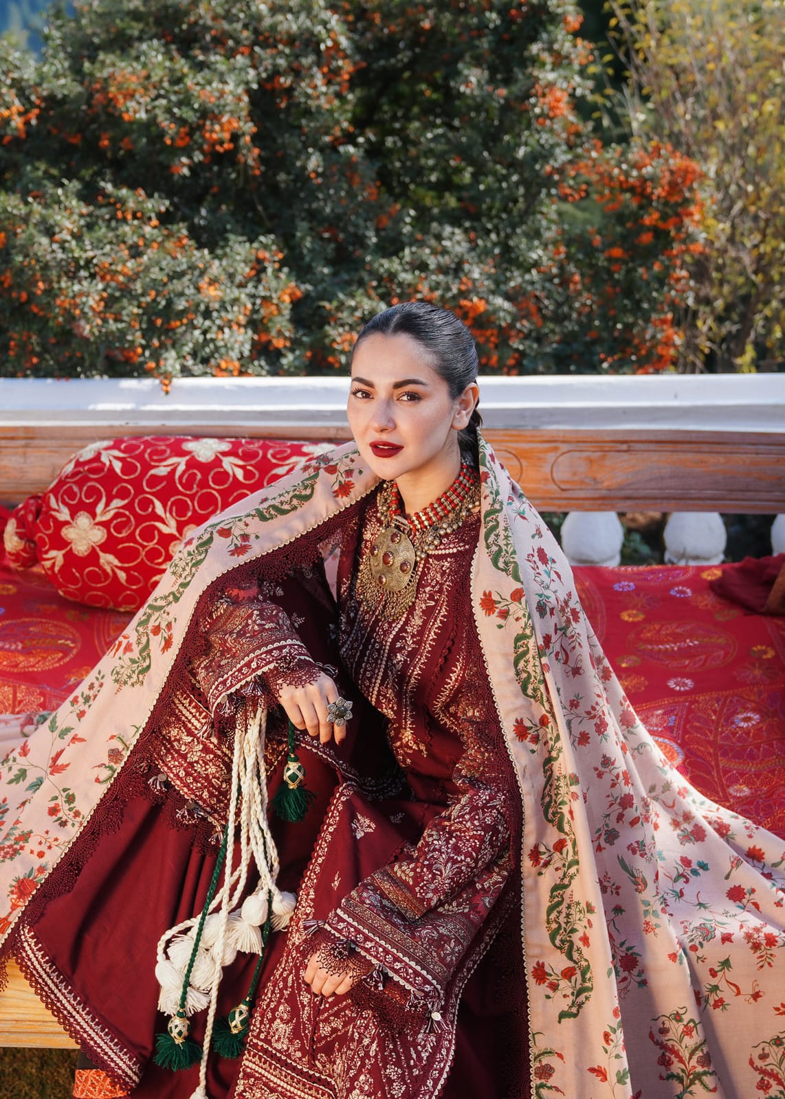 Hussain Rehar 3pc Winter Suit – Premium Dhanak with Twill Pashmina Shawl