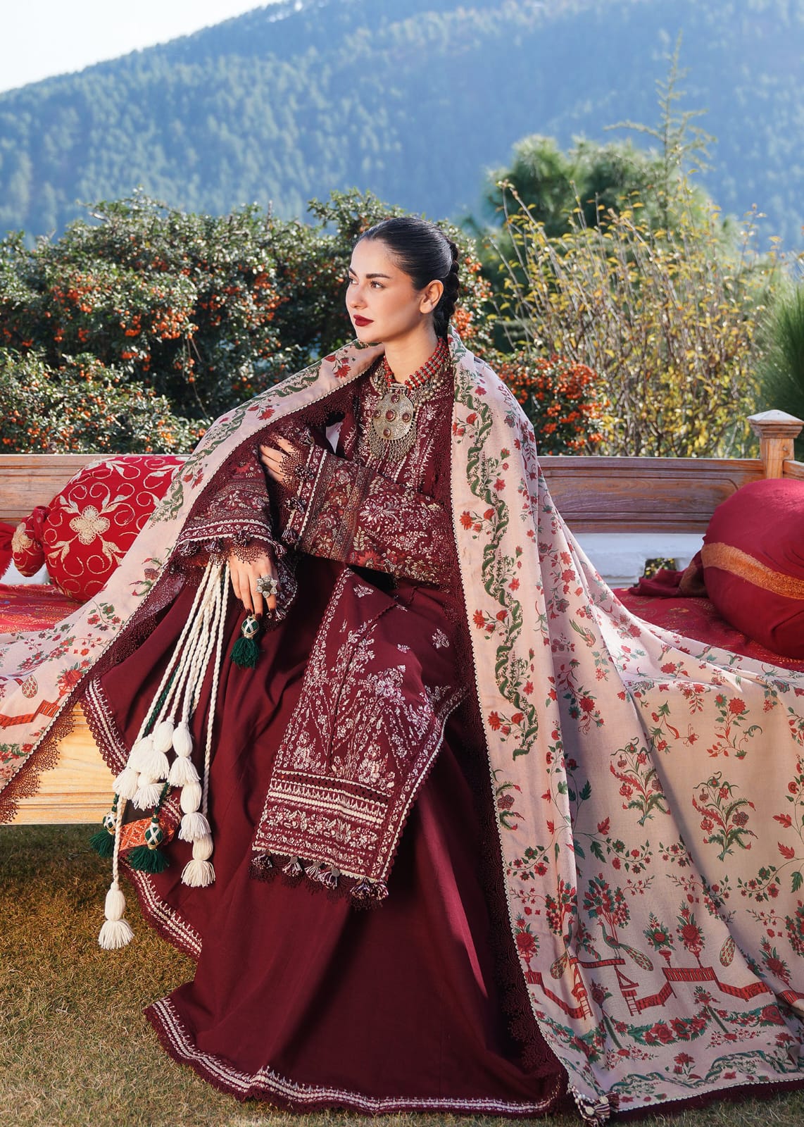 Hussain Rehar 3pc Winter Suit – Premium Dhanak with Twill Pashmina Shawl